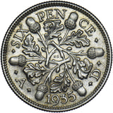 1935 Sixpence - George V British Silver Coin - Very Nice