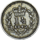 1843 Threehalfpence - Victoria British Silver Coin - Very Nice