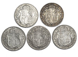 1914 - 1918 Halfcrowns Lot (5 Coins) - George V British Silver Coins