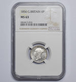 1856 Sixpence (NGC MS63) - Victoria British Silver Coin - Superb