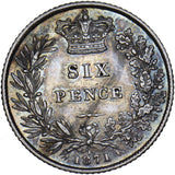 1871 Sixpence - Victoria British Silver Coin - Very Nice