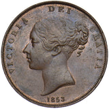 1853 Penny (OT) - Victoria British Copper Coin - Very Nice