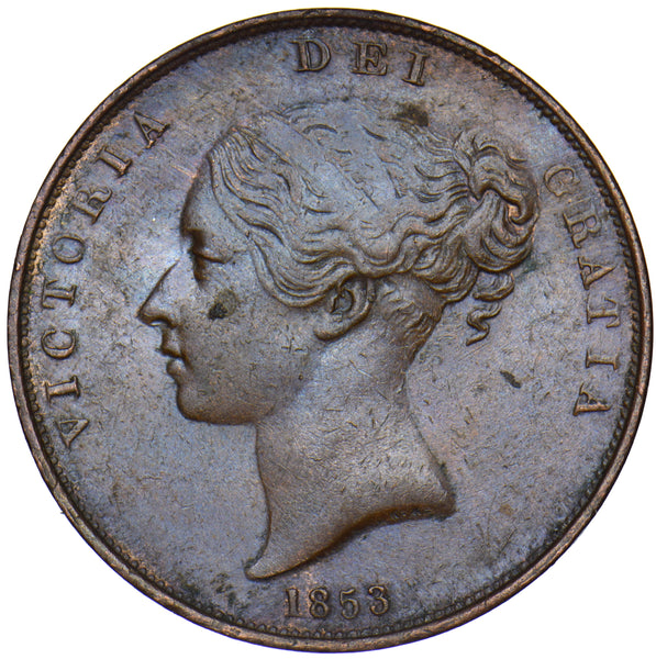 1853 Penny (OT) - Victoria British Copper Coin - Very Nice