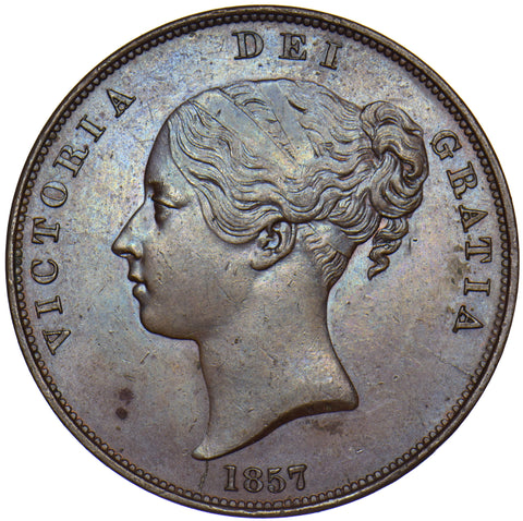 1857 PENNY (PT) - VICTORIA BRITISH COPPER COIN - VERY NICE