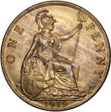 1919 Penny - George V British Bronze Coin - Superb