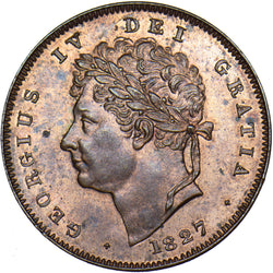 1827 Third Farthing - George IV British Copper Coin - Superb