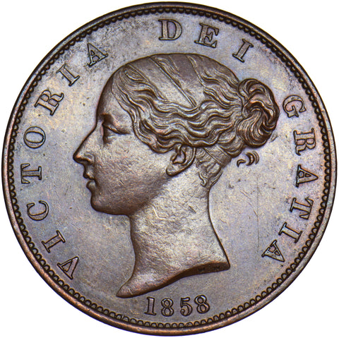 1858 Halfpenny - Victoria British Copper Coin - Very Nice