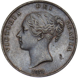 1858 Penny (8 Over ?) - Victoria British Copper Coin - Very Nice