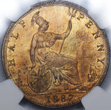 1887 HALFPENNY - SLABBED NGC MS63 BN  - VICTORIA BRITISH BRONZE COIN