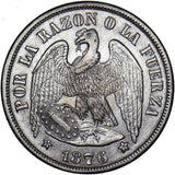 Chile 1876 Silver 1 Peso Coin - Very Nice