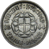 1944 Threepence - George VI British Silver Coin - Very Nice