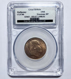 1908 Halfpenny (Slabbed CGS 80) - Edward VII British Bronze Coin