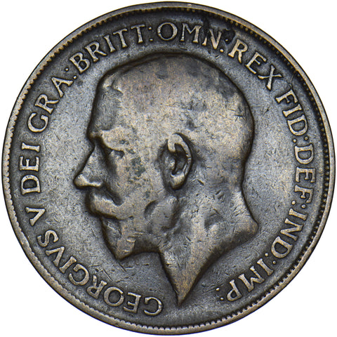 1911 Penny (Hollow Neck Gouby X)- George V British Bronze Coin