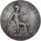 1911 Penny (Hollow Neck Gouby X)- George V British Bronze Coin