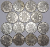 Lot of 15 High Grade George VI British Halfcrown Coins - Full Date Run 1937-51