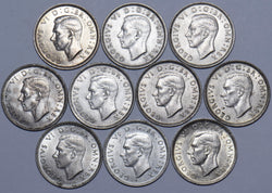 Lot of 10 High Grade George VI Scottish Shilling Coins - Date Run 1937-46