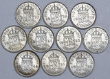 Lot of 10 British George VI Sixpence Coins 1937-1946 Date Run (High Grades)