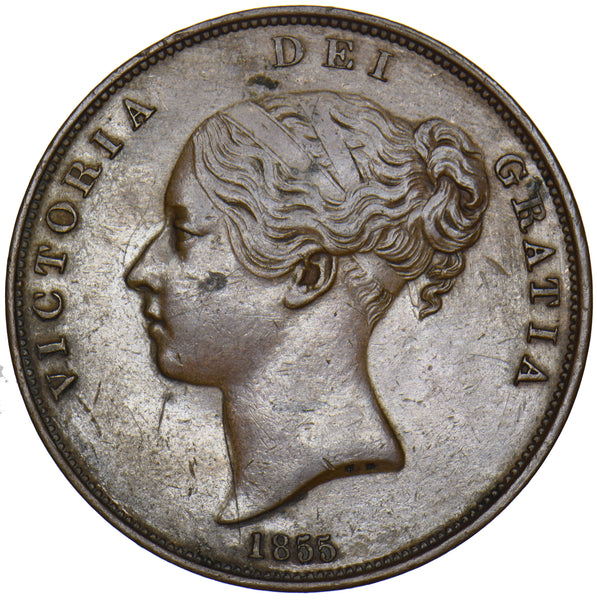 1855 Penny (Ot) - Victoria British Copper Coin - Very Nice