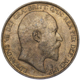 1907 PENNY - EDWARD VII BRITISH BRONZE COIN - V NICE