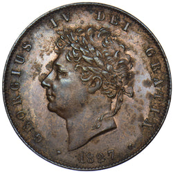 1827 HALFPENNY - GEORGE IV BRITISH COPPER COIN - V NICE