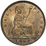 1862 HALFPENNY - VICTORIA BRITISH BRONZE COIN - SUPERB